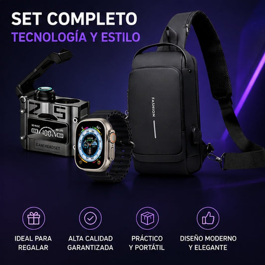 Bolso Antirobo - Audífonos Gamer Inalámbricos - Smartwatch Multifunción